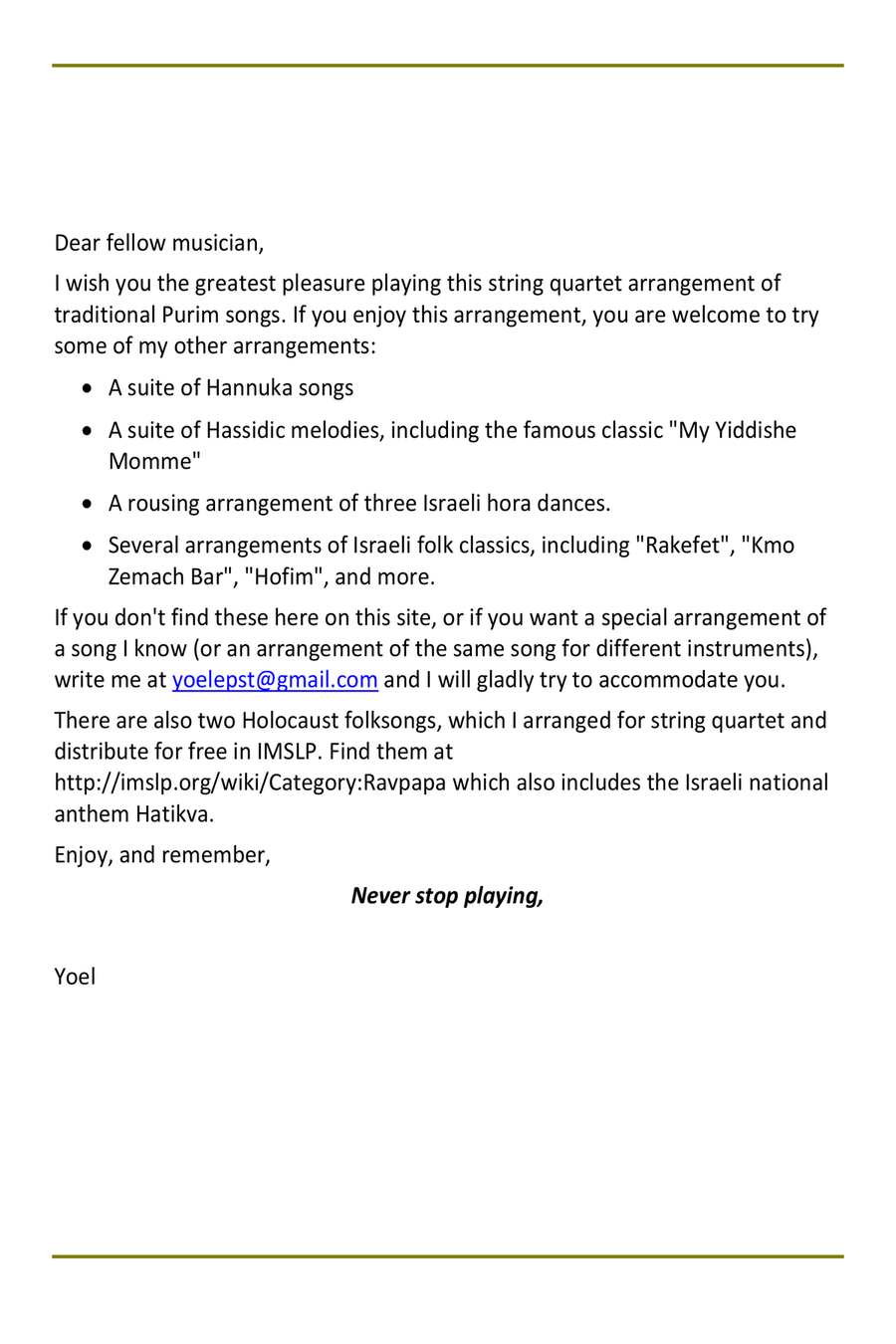 Purim Medley for string quartet String Quartet scores gallery preview page 2
