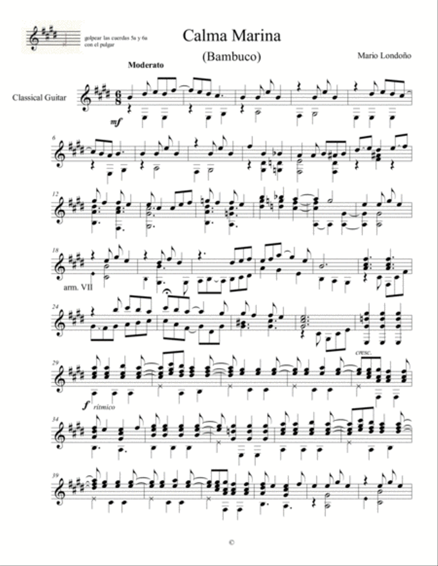 Calma Marina (Bambuco for solo guitar)