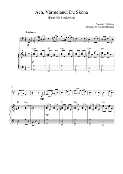 Ach, Värmeland, Du Sköna (Dear Old Stockholm) (cello solo and piano accompaniment) image number null