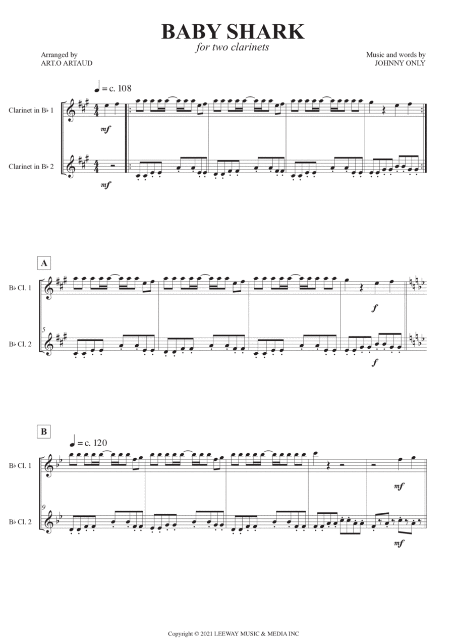 Baby Shark Baby Shark Clarinet Duet scores gallery preview page 1