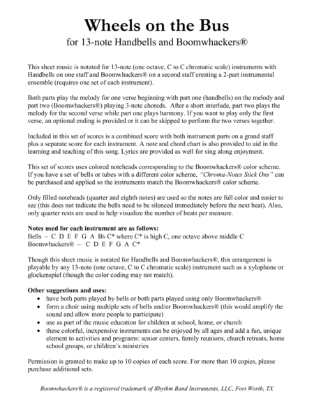“Wheels on the Bus” for 13-note Bells and Boomwhackers® (with Color Coded Notes) image number null