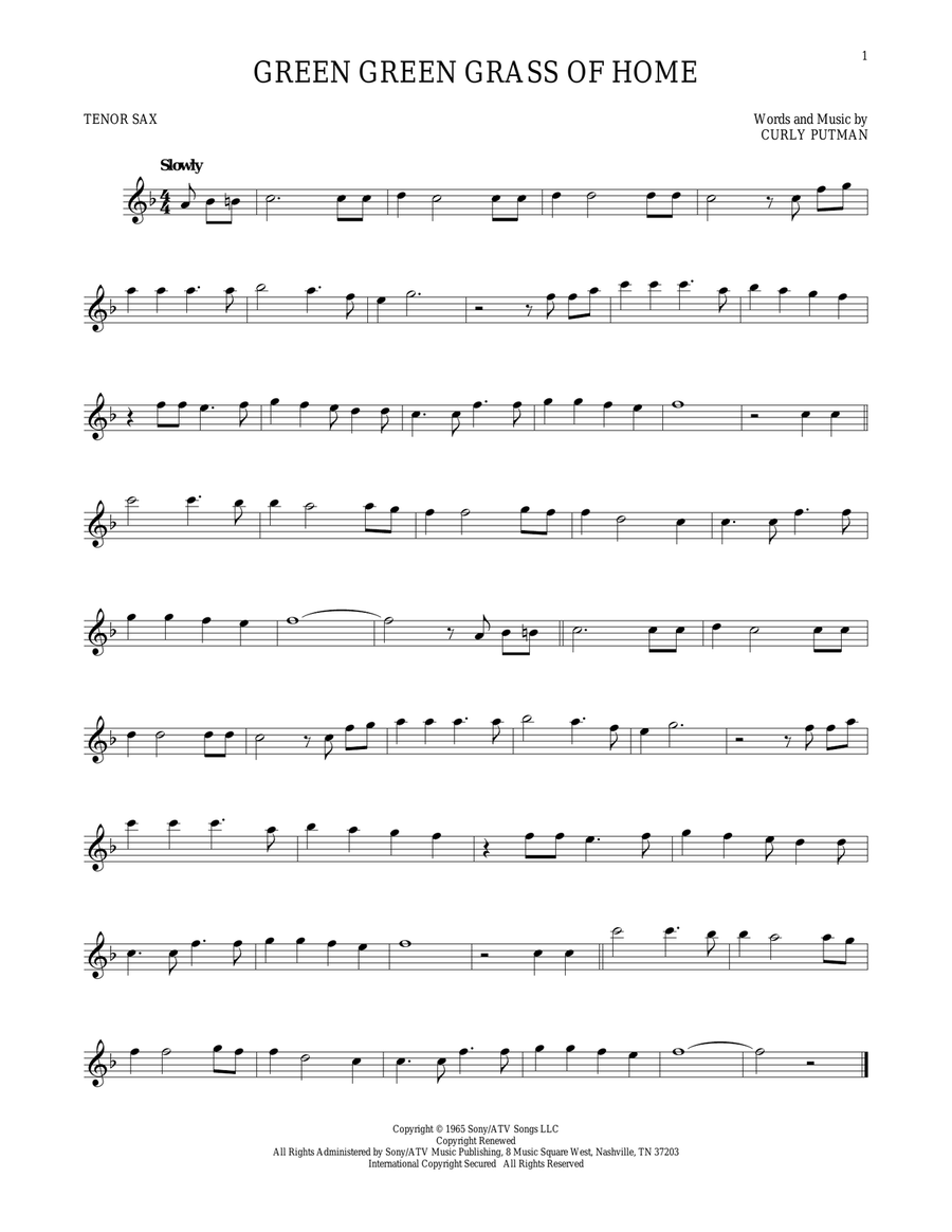 Green Green Grass Of Home Tenor Saxophone scores gallery preview page 1