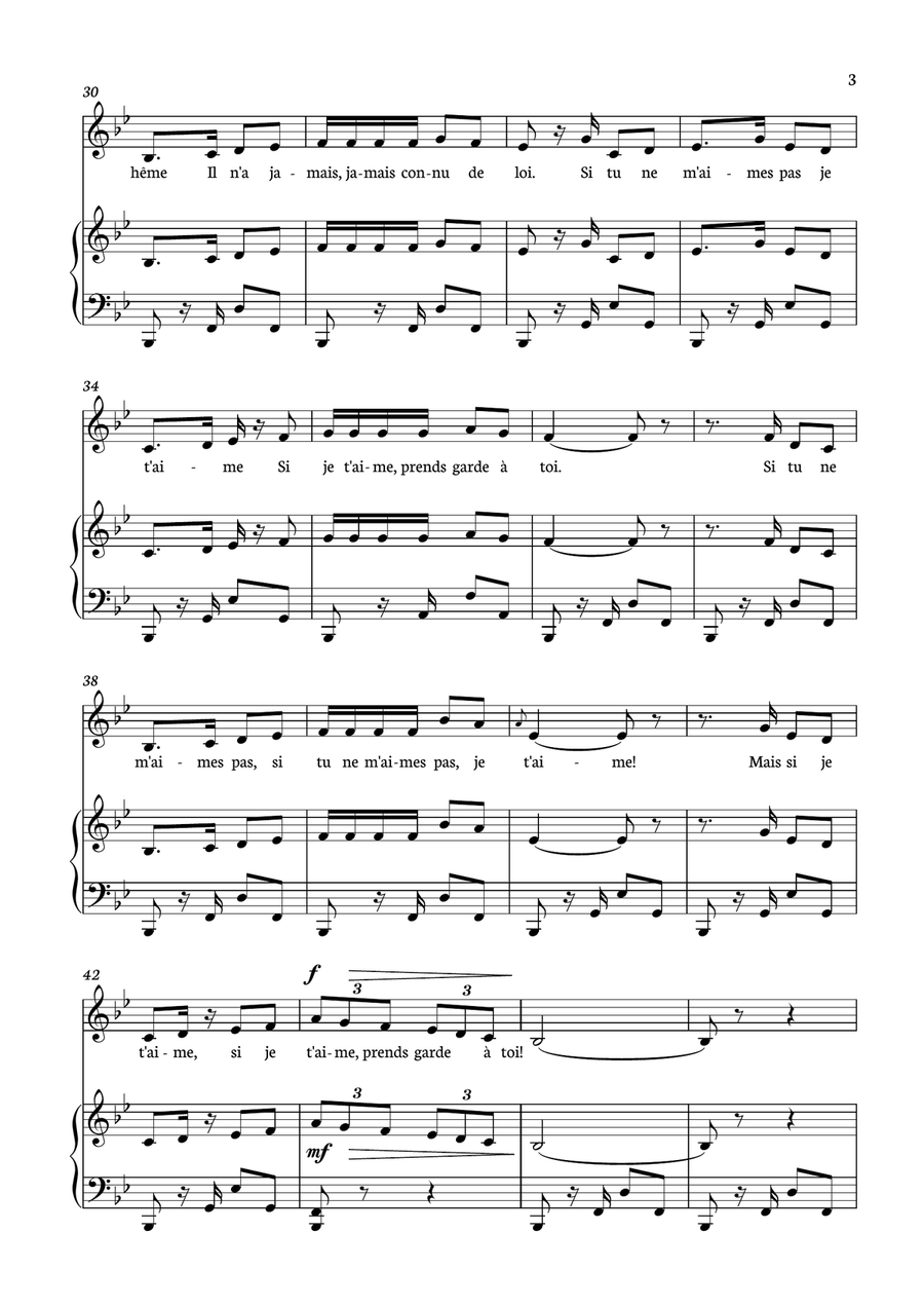 Habanera - Carmen for piano and voice in Bb minor. Piano, Vocal scores gallery preview page 3