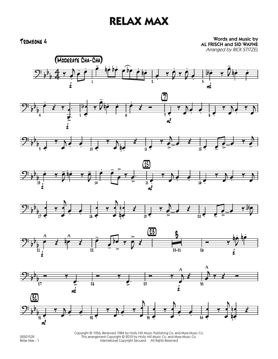 Relax Max (arr. Rick Stitzel) - Trombone 4 Jazz Ensemble scores gallery preview page 1