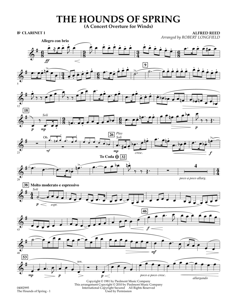 The Hounds Of Spring - Bb Clarinet 1 Concert Band scores gallery preview page 1