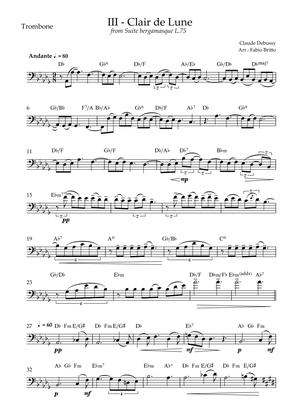 Book cover for Clair de Lune (C. Debussy) for Trombone Solo with Chords (Db Major)