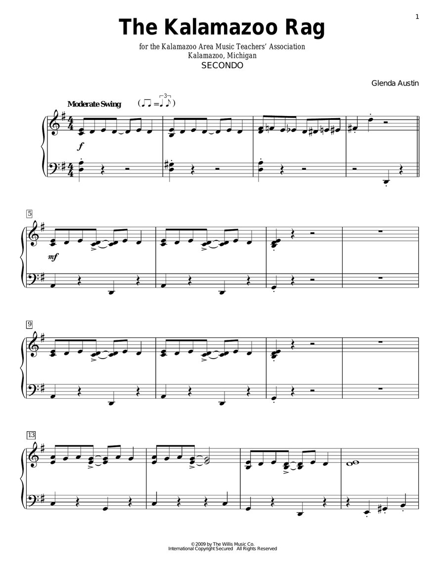 The Kalamazoo Rag Piano Duet scores gallery preview page 1