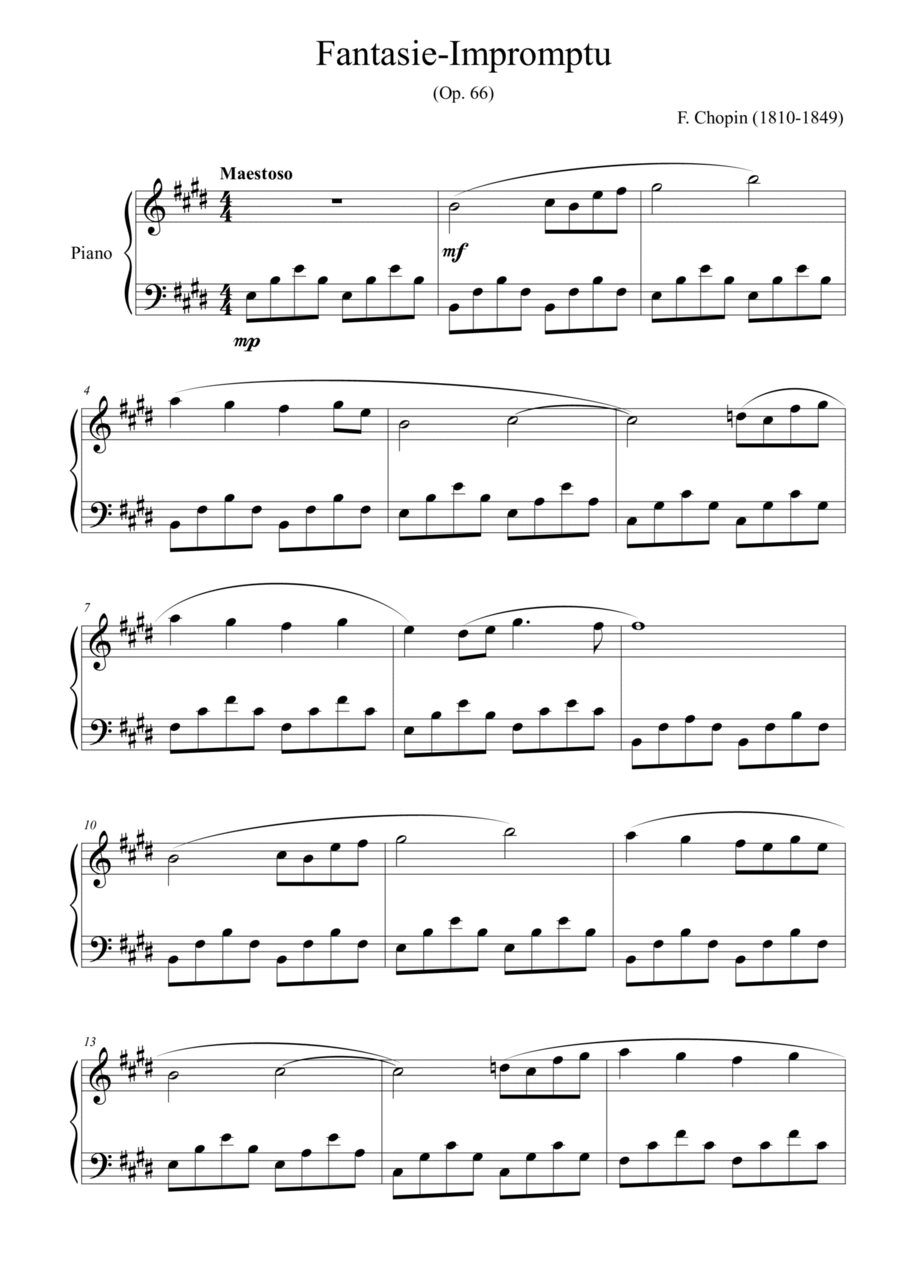 Fantaisie-Impromptu (Op. 66) - for piano solo (Easy) Piano Solo scores gallery preview page 1