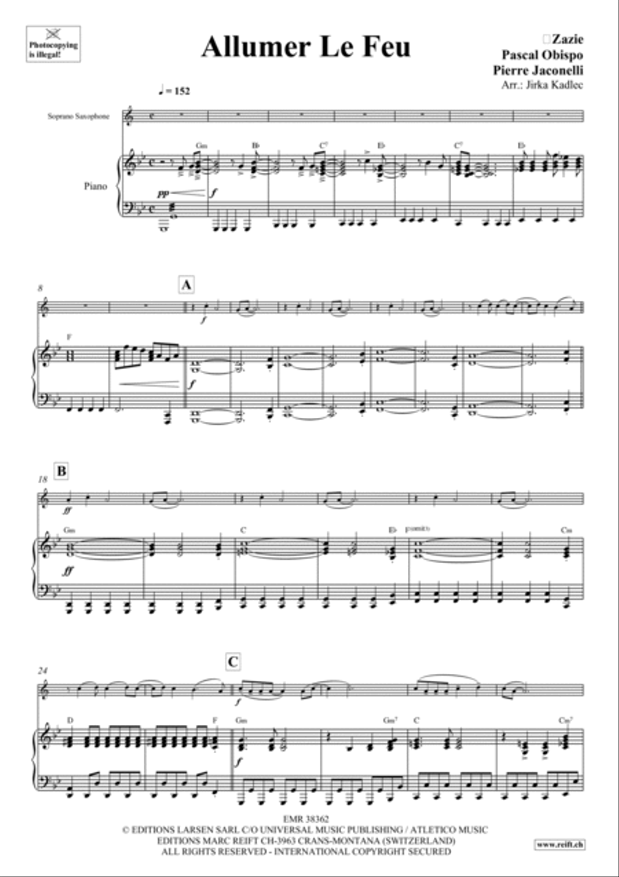 Allumer Le Feu Allumer Le Feu Soprano Saxophone scores gallery preview page 4