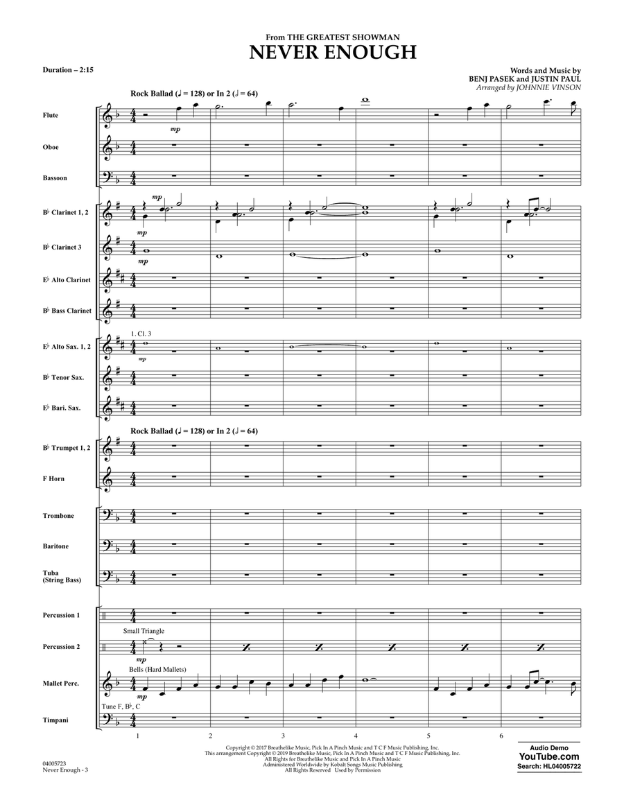 Never Enough (from The Greatest Showman) (arr. Johnnie Vinson) - Conductor Score (Full Score) Concert Band scores gallery preview page 2