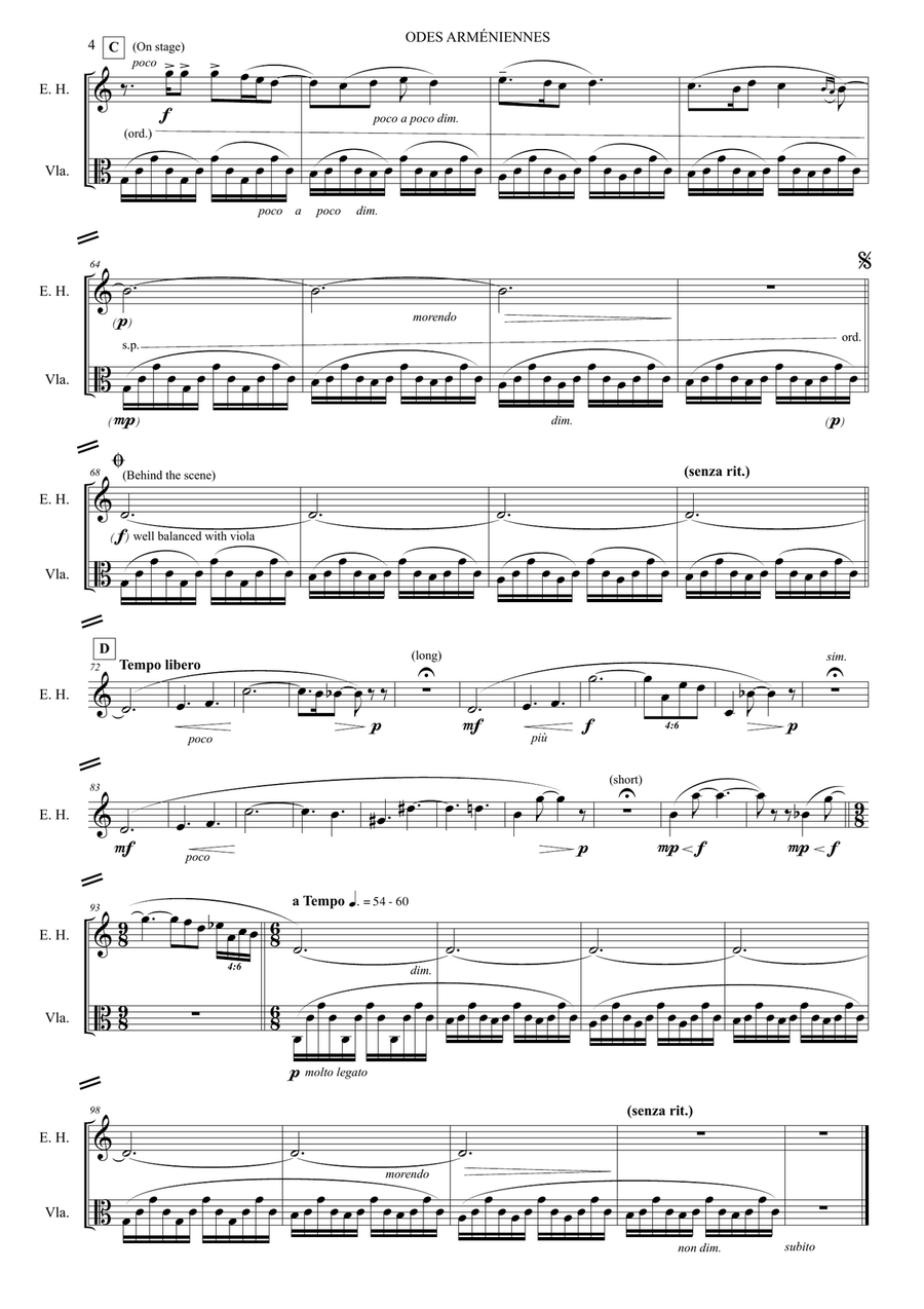 Odes Armeniennes (Armenian Odes), for duduk/english horn, voice, and viola Small Ensemble scores gallery preview page 4