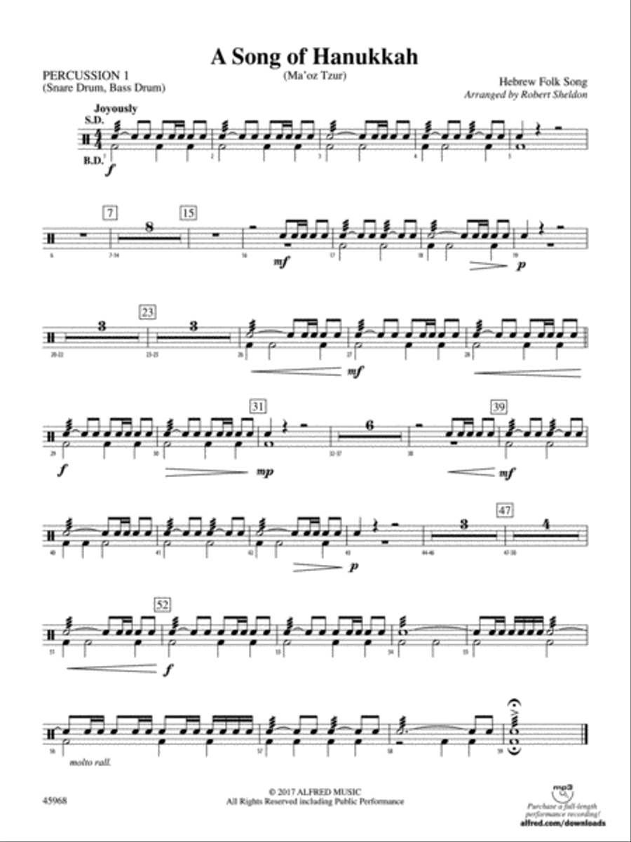 A Song of Hanukkah: 1st Percussion Concert Band scores gallery preview page 1