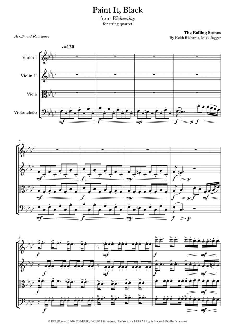 Paint It, Black Paint It, Black String Quartet scores gallery preview page 1