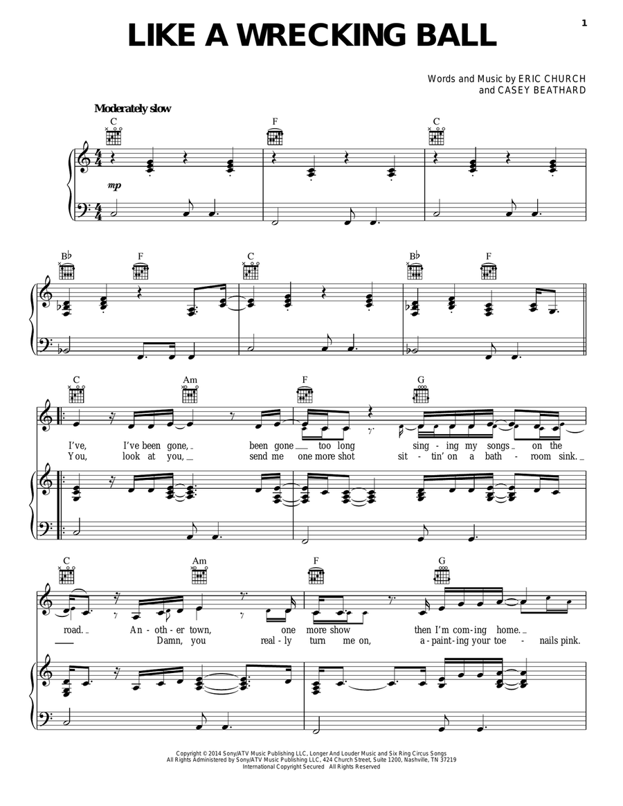 Like A Wrecking Ball Piano, Vocal, Guitar scores gallery preview page 1