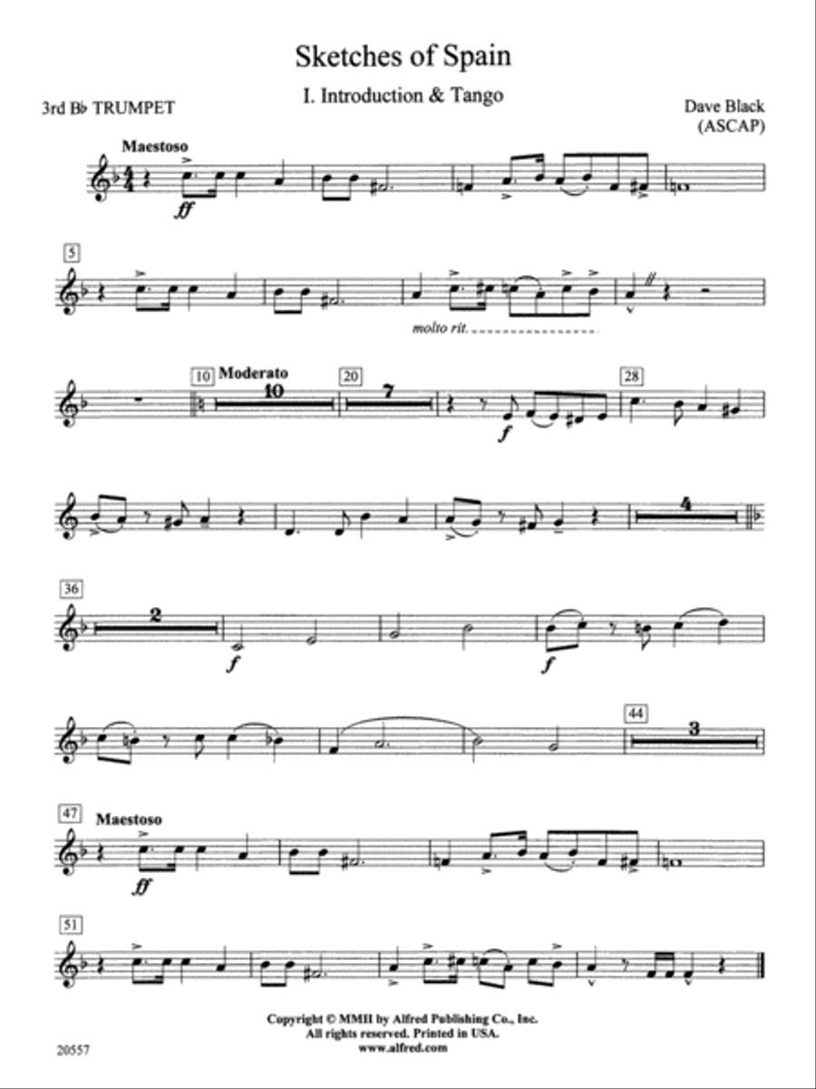 Sketches of Spain: 3rd B-flat Trumpet Concert Band scores gallery preview page 1
