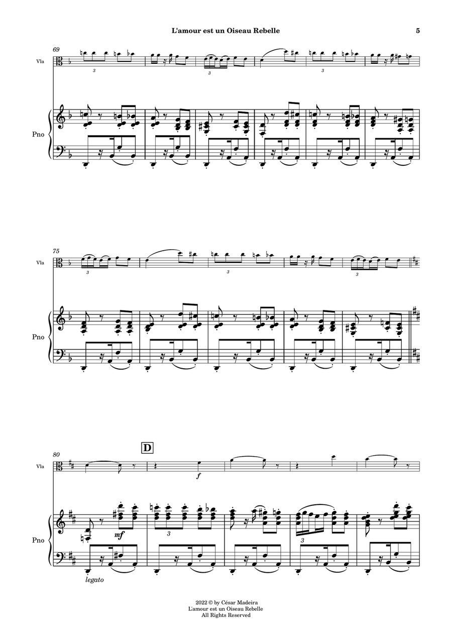 Habanera from Carmen by Bizet - Viola and Piano (Full Score and Parts) Piano scores gallery preview page 6