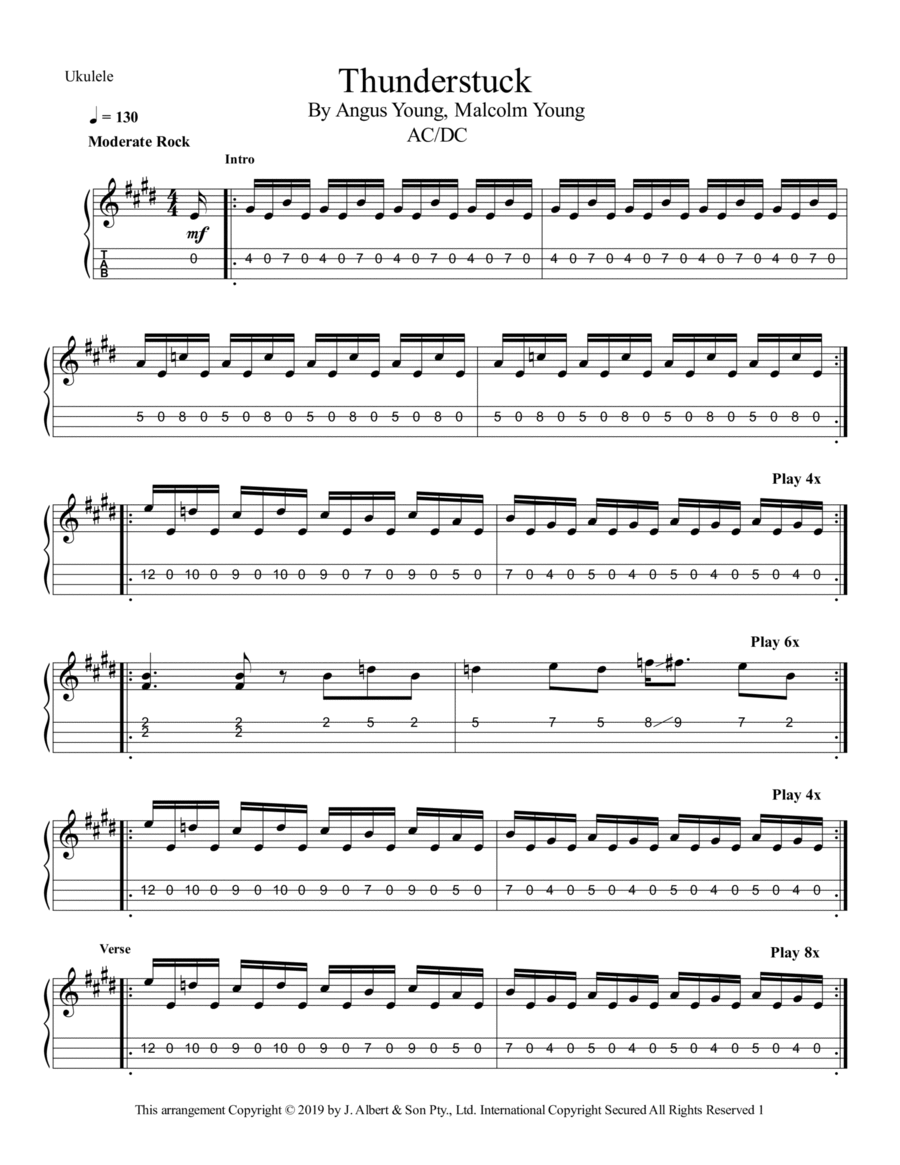 Thunderstruck Ukulele scores gallery preview page 1