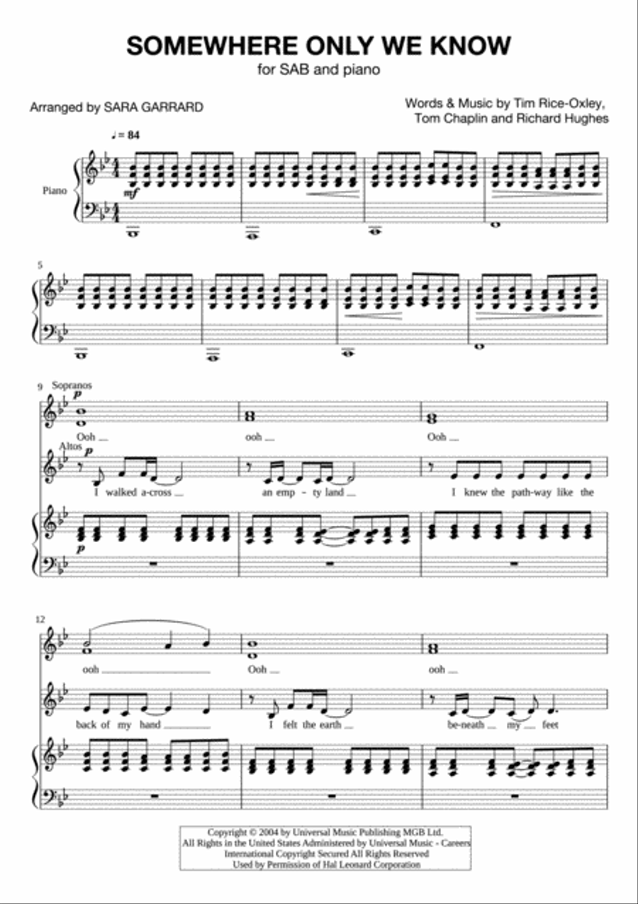 Somewhere Only We Know 3-Part scores gallery preview page 1
