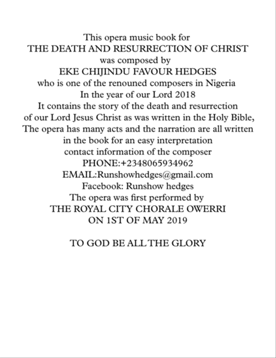 Opera for the DEATH AND RESSURATION OF CHRIST FULL MUSIC BOOK WITH ORCHESTRA Full Orchestra scores gallery preview page 1