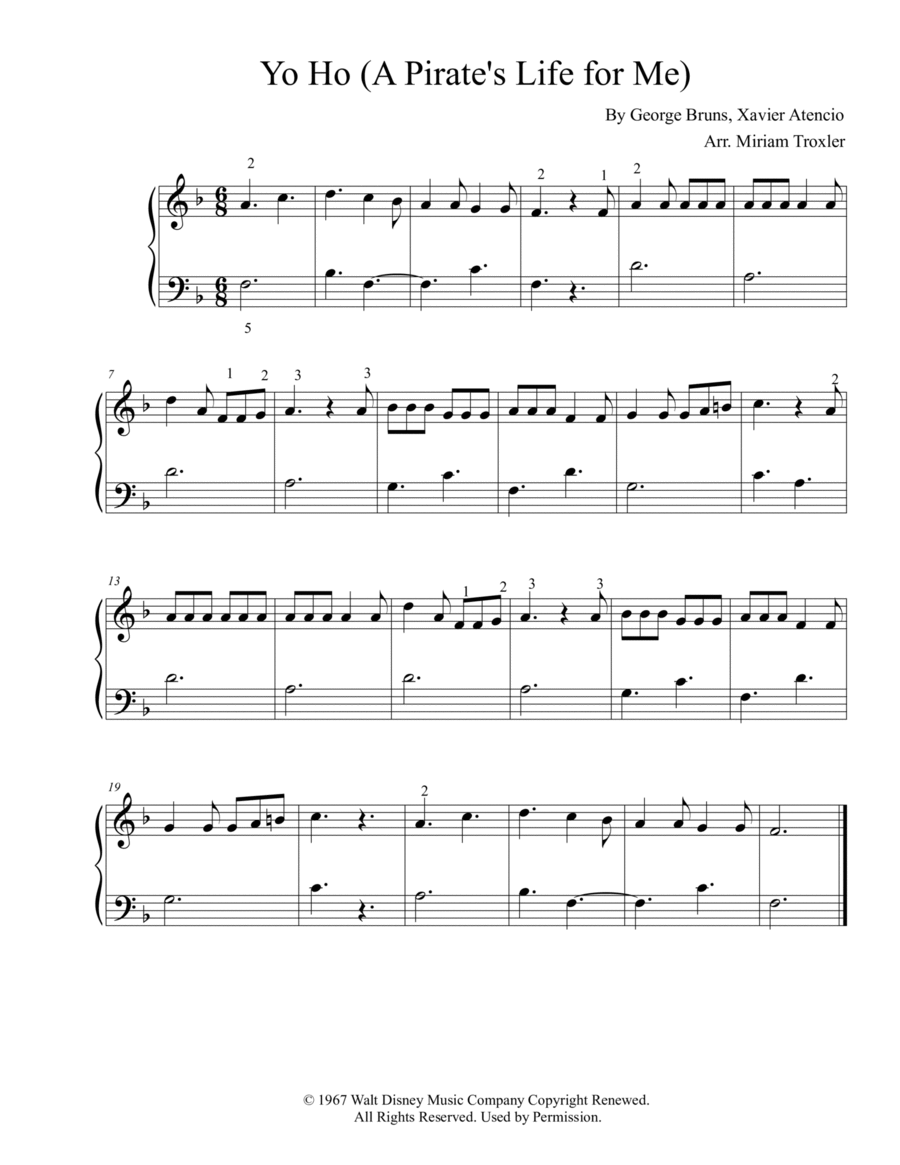 Yo Ho (a Pirate's Life For Me) Easy Piano scores gallery preview page 1