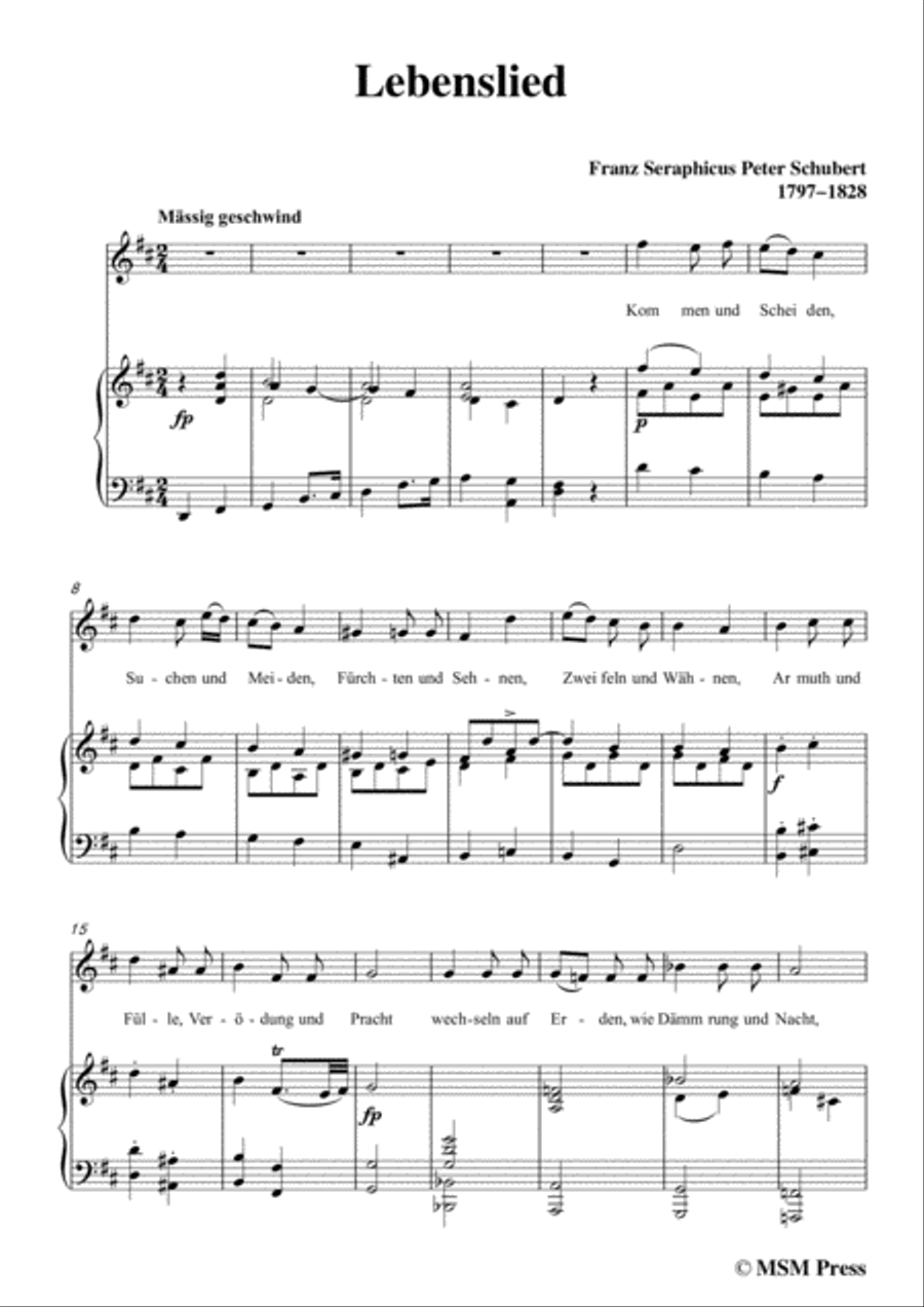 Schubert-Lebenslied,in D Major,for Voice&Piano Voice scores gallery preview page 3