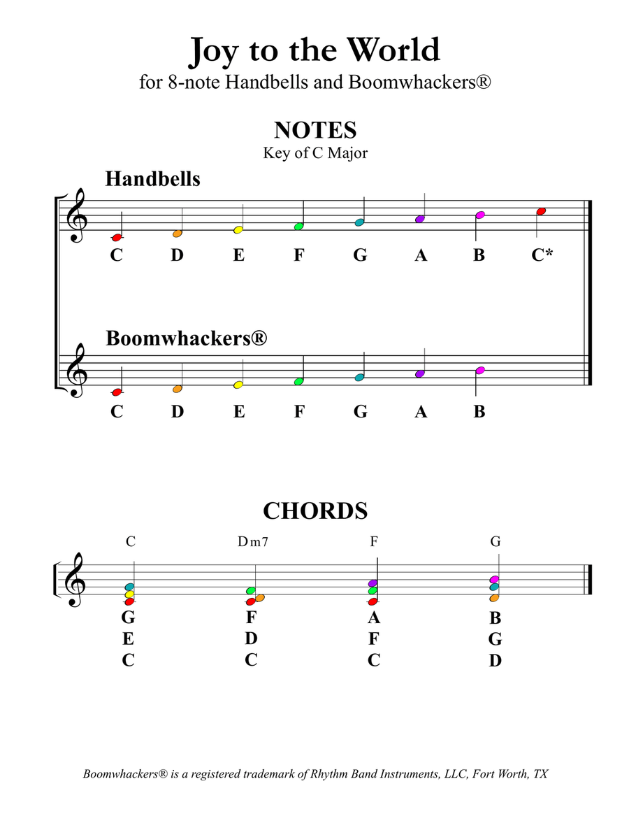 Joy to the World for 8-note Bells and Boomwhackers (with Color Coded Notes)