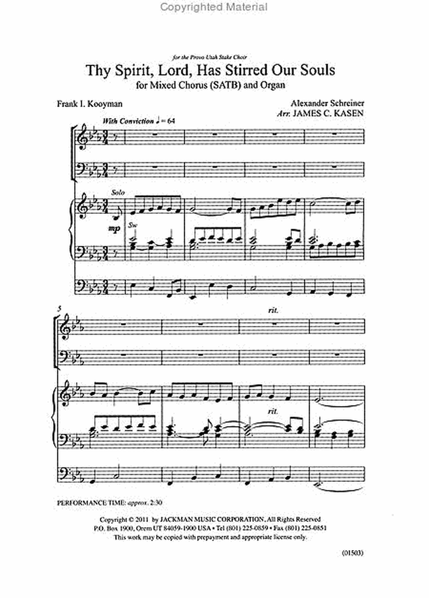 Thy Spirit, Lord, Has Stirred Our Souls - SATB & Organ image number null