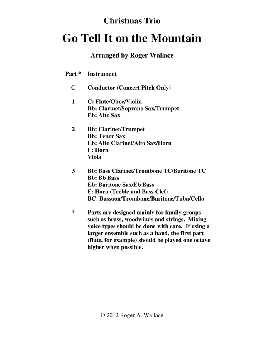 Go Tell It on the Mountain (Mixed Trio) Viola scores gallery preview page 1