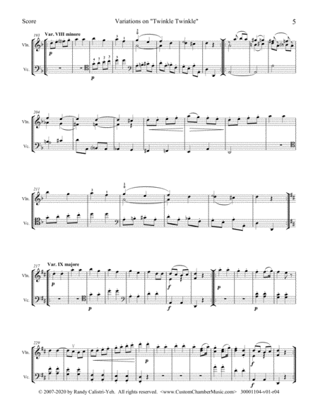 Mozart 12 Variations on "Twinkle Twinkle Little Star" ("Ah, vous dirai-je maman") for Violin and Cel image number null