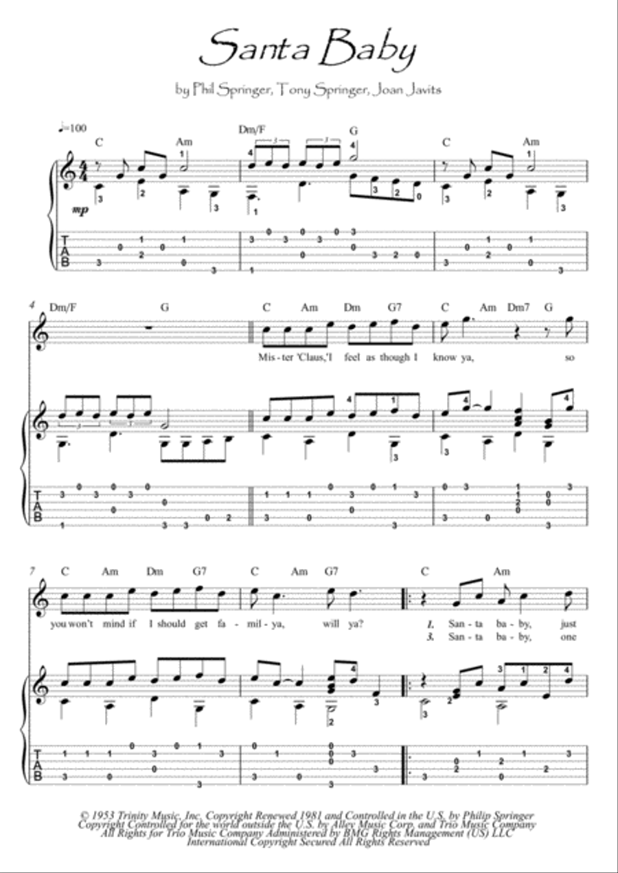 Santa Baby Guitar Tablature scores gallery preview page 1