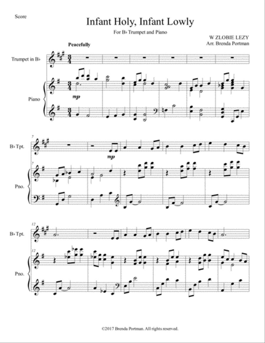 Infant Holy, Infant Lowly (trumpet/piano), arr. Brenda Portman Trumpet Solo scores gallery preview page 1