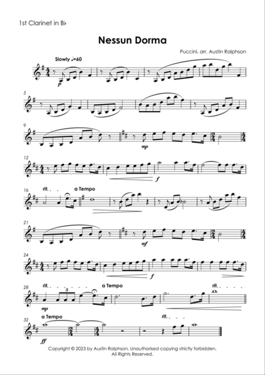 Nessun Dorma - clarinet quartet Clarinet Quartet scores gallery preview page 3