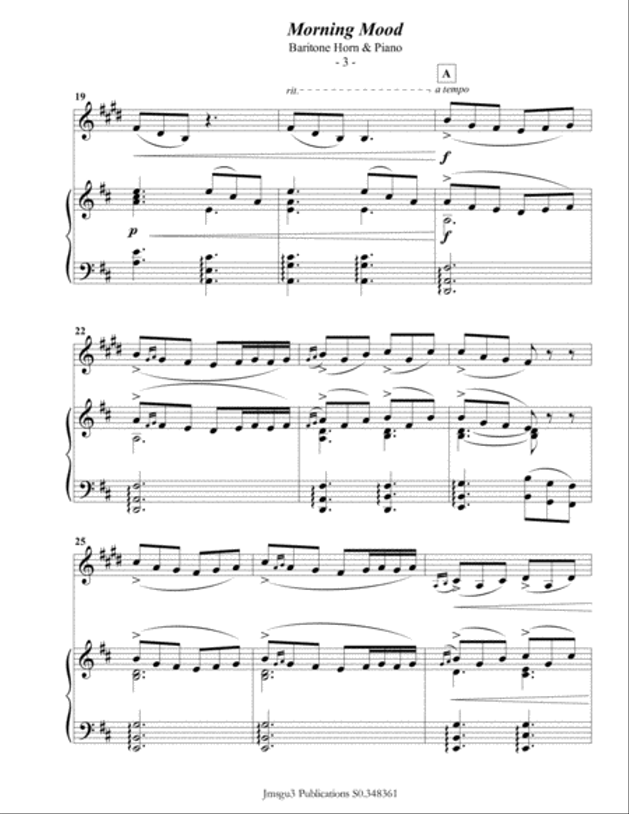 Grieg: Morning Mood from Peer Gynt Suite for Baritone Horn & Piano Baritone Horn TC scores gallery preview page 4