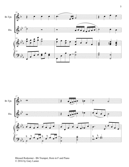 BLESSED REDEEMER (Trio – Bb Trumpet, Horn in F & Piano with Score/Parts) image number null
