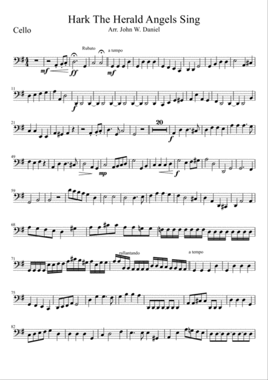 Hark the Herald Angels Sing, Cello String Quartet scores gallery preview page 1