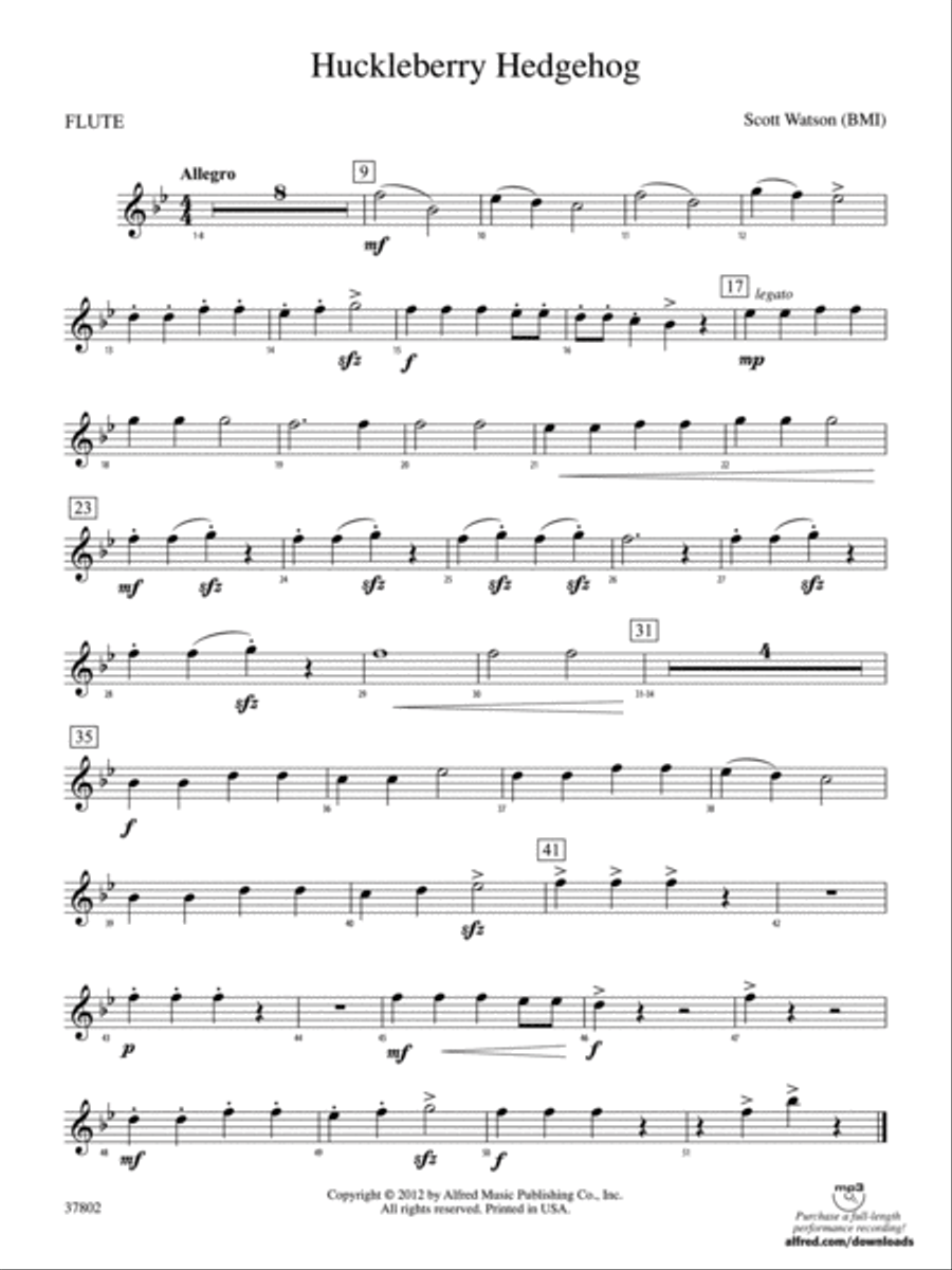Huckleberry Hedgehog: Flute Concert Band scores gallery preview page 1