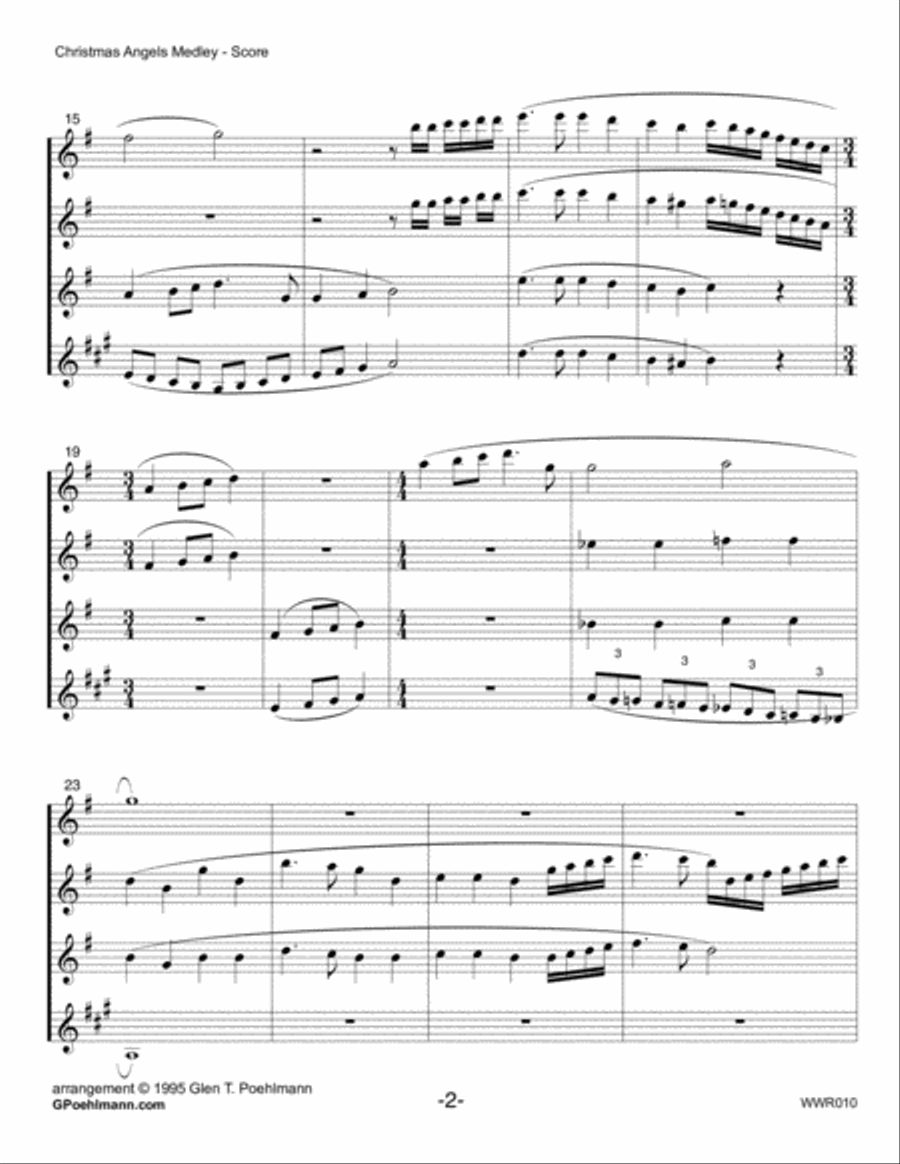 CHRISTMAS ANGELS MEDLEY - WOODWIND QUARTET (3 carol medley) Woodwind Quartet scores gallery preview page 2