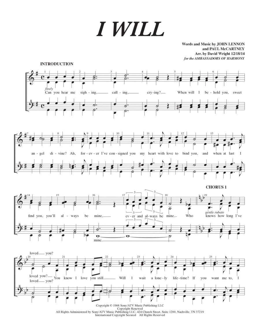 I Will A Cappella scores gallery preview page 1