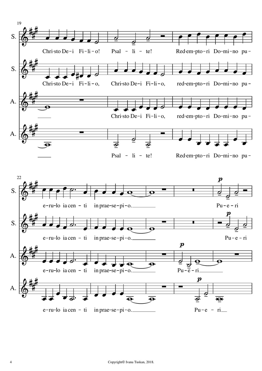 Psallite unigenito, SSAA a cappella SSAA scores gallery preview page 4