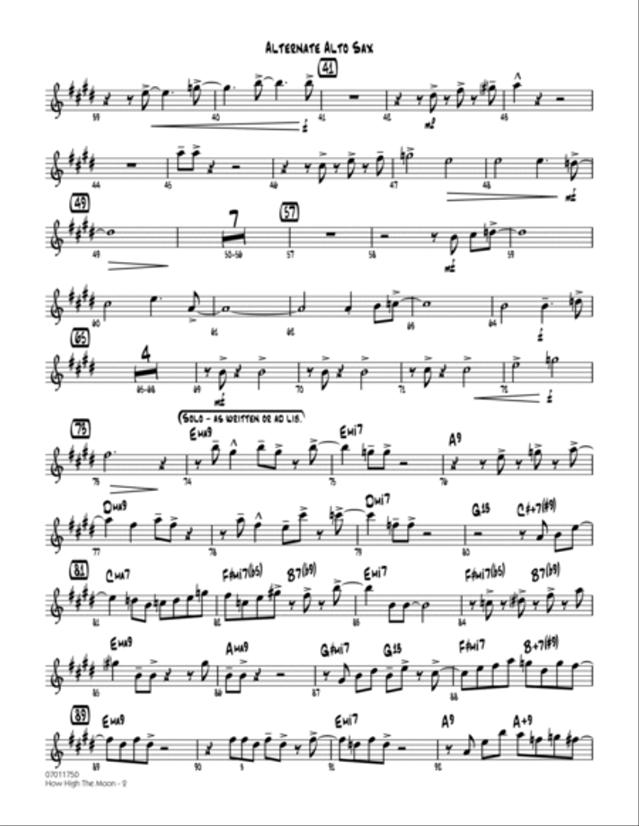 How High The Moon - Alternate Alto Sax Jazz Ensemble scores gallery preview page 2