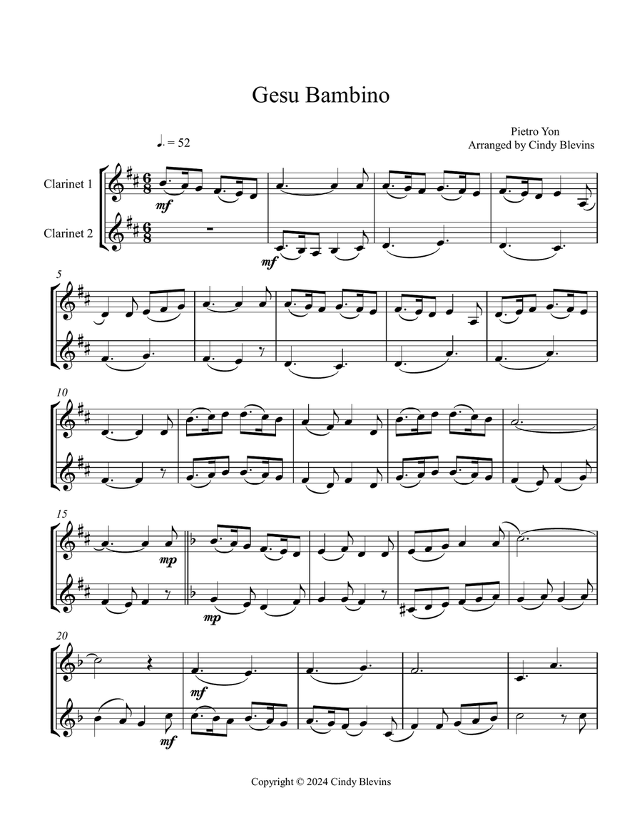 Gesu Bambino, for Clarinet Duet Clarinet Duet scores gallery preview page 2