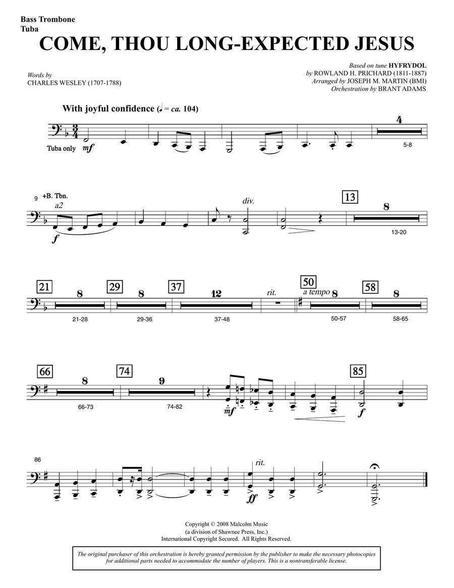 Come, Thou Long-Expected Jesus (from Carols For Choir And Congregation) - Bass Trombone/Tuba