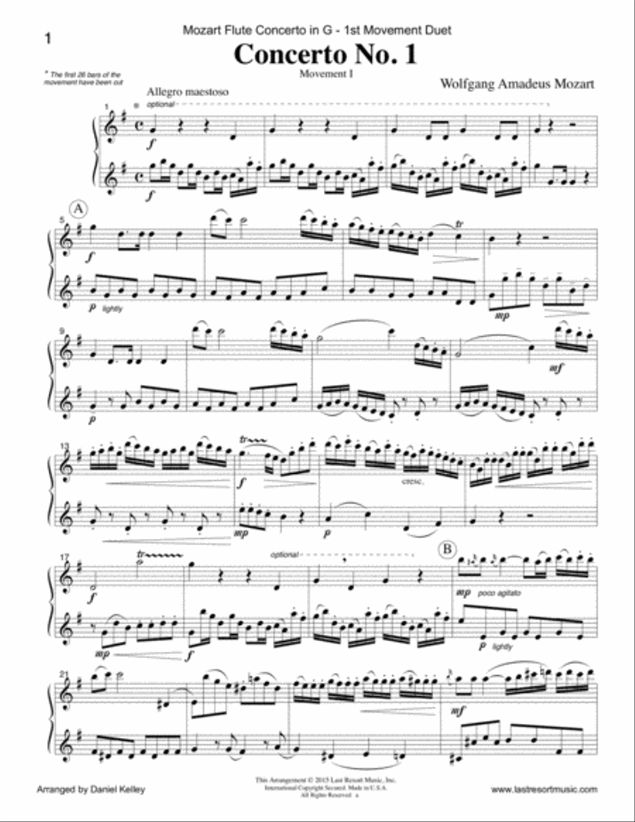 Concerto in G Major K. 313 by Mozart - arranged for Flute Duet (1st Movement) Flute Duet scores gallery preview page 2
