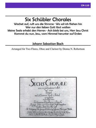 Book cover for Six Schubler Chorales for Two Flutes, Oboe and Clarinet