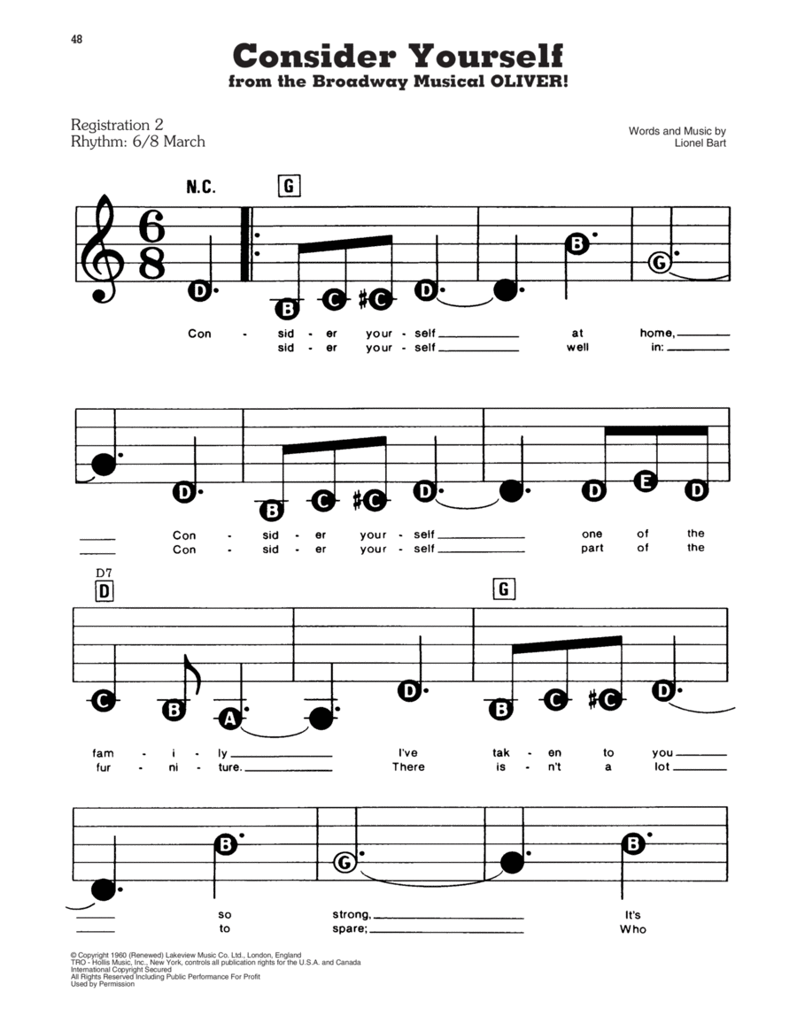Consider Yourself (from Oliver!) Electronic Keyboard scores gallery preview page 1