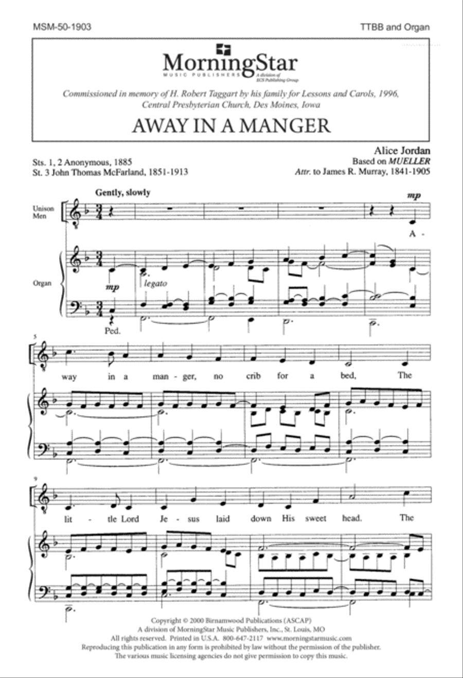 Away in a Manger TTBB scores gallery preview page 2
