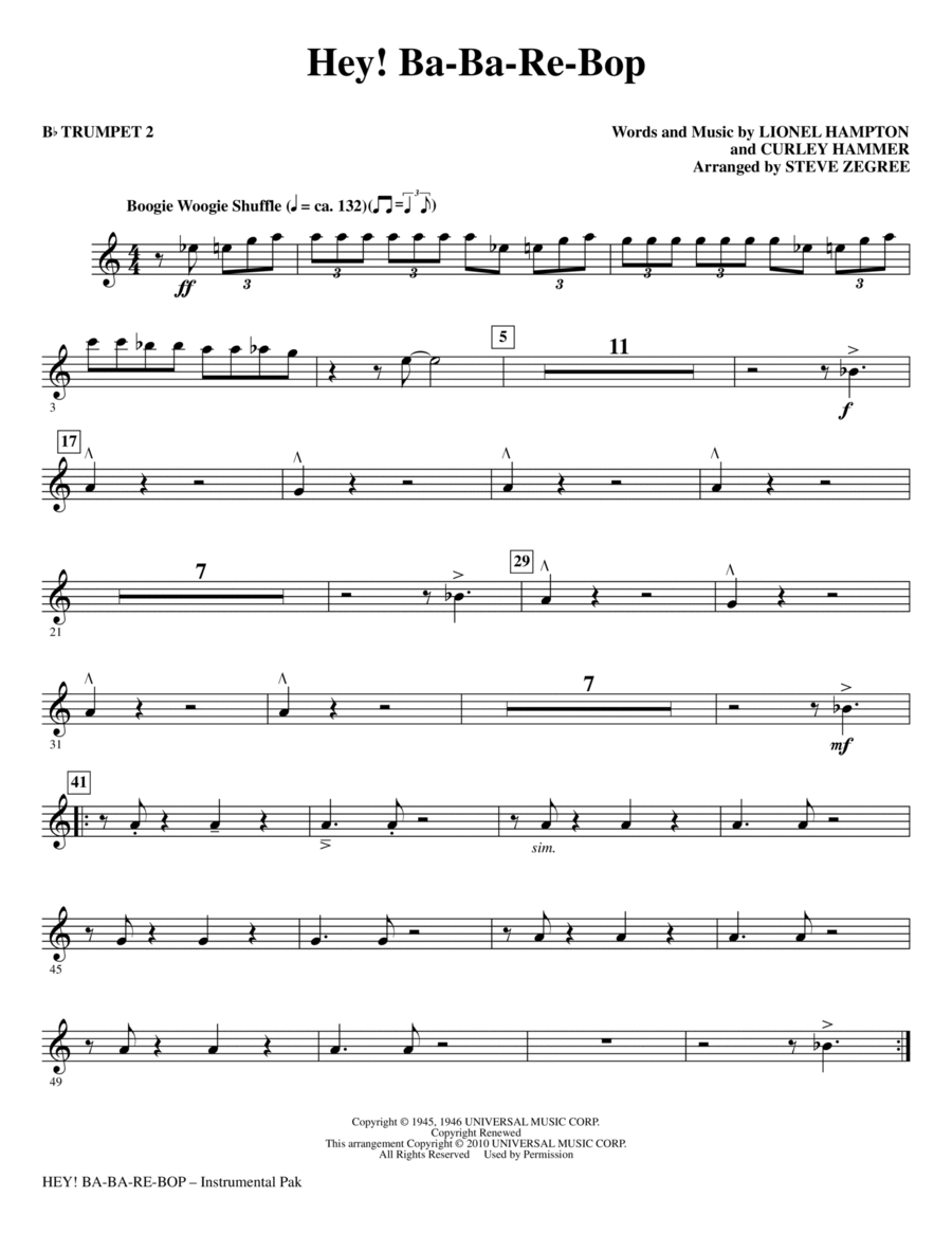 Hey! Ba-Ba-Re-Bop - Bb Trumpet 2 Choir scores gallery preview page 1