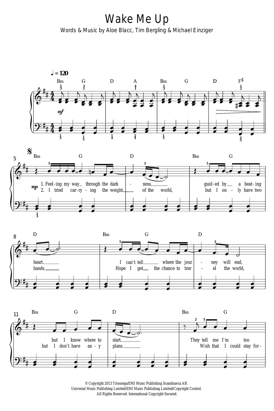 Wake Me Up Easy Piano scores gallery preview page 1