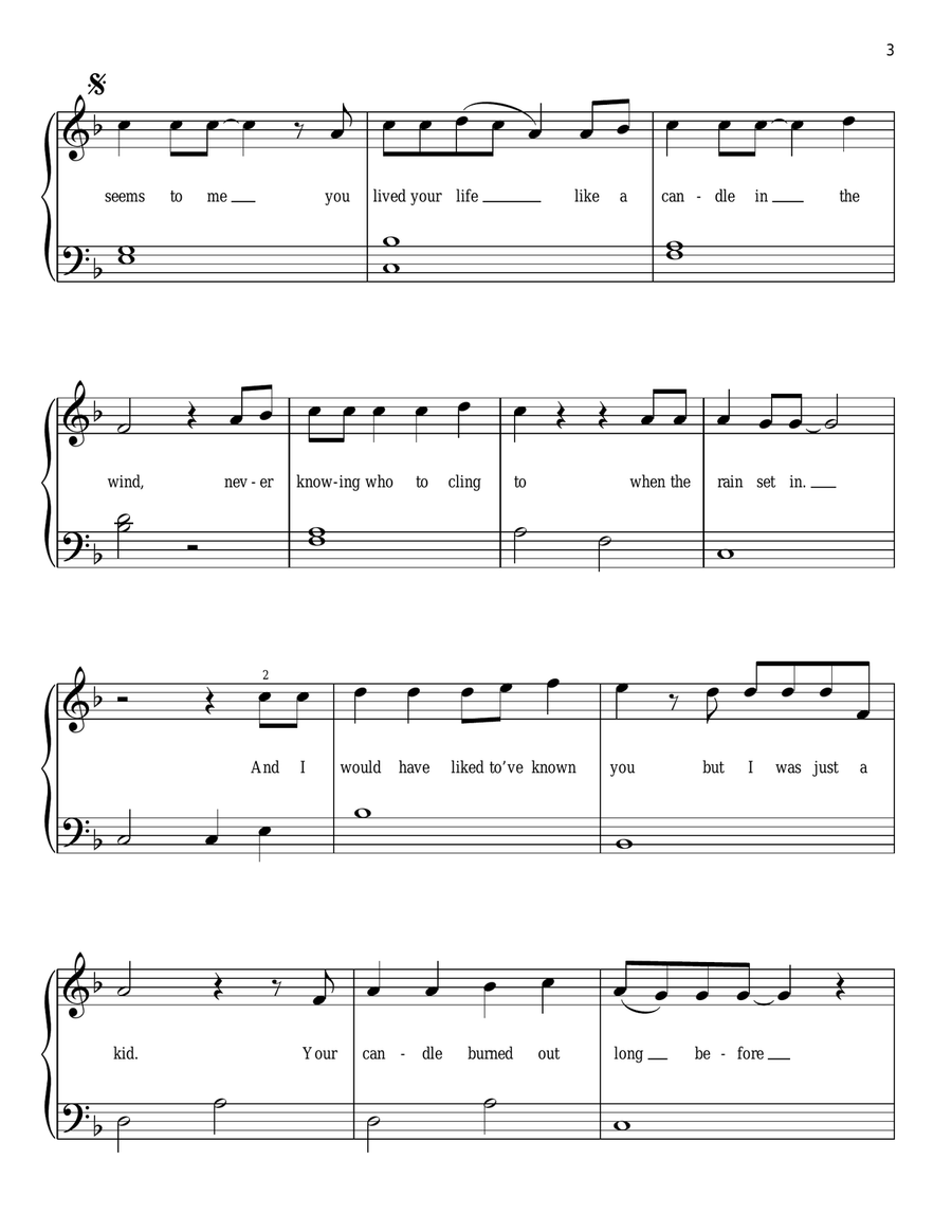 Candle In The Wind Candle In The Wind Easy Piano scores gallery preview page 3