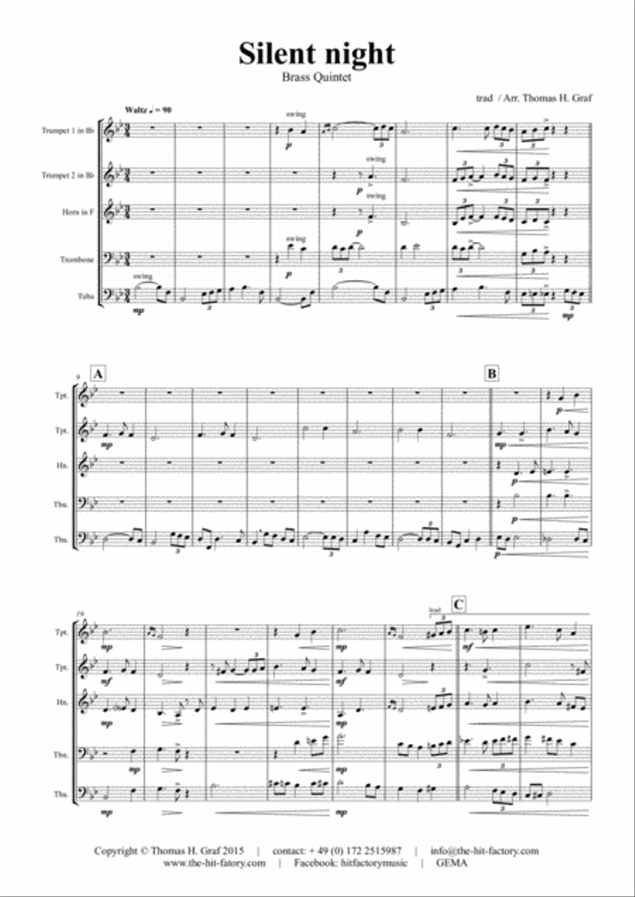 Silent Night - Stille Nacht - Jazz Waltz - Brass Quintet Brass Quintet scores gallery preview page 2